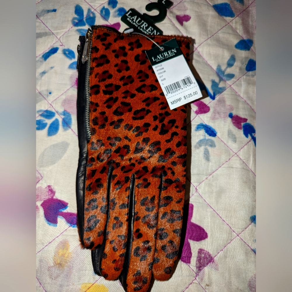 NEW Lauren Ralph Lauren cheetah gloves MSRP $125